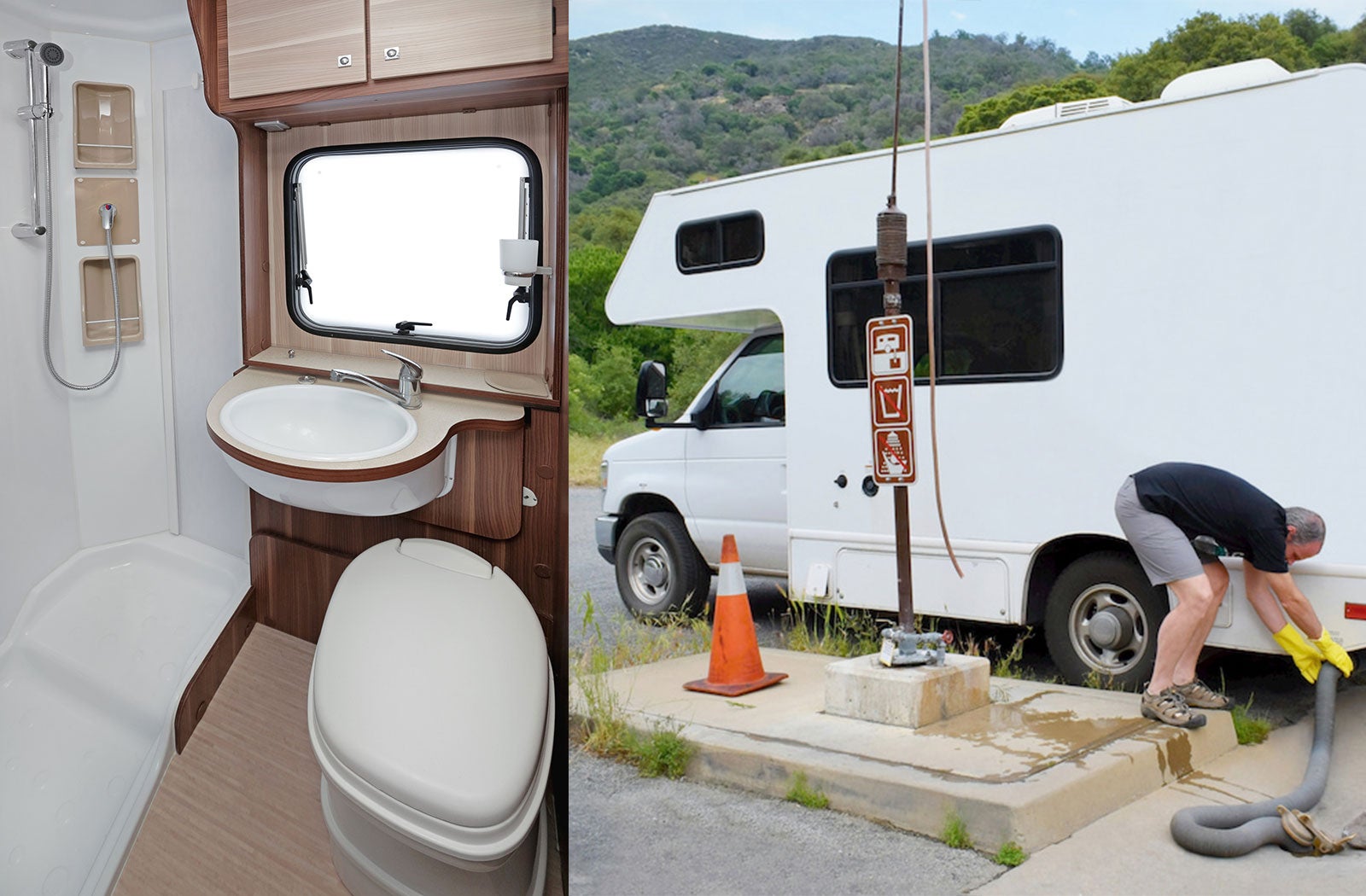 Portable RV/camper toilet and holding tank setup in Port Huron, Michigan